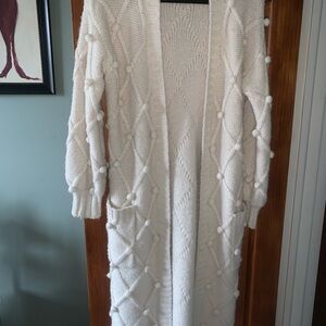 Classic Cream Long Knit Cardigan Sweater